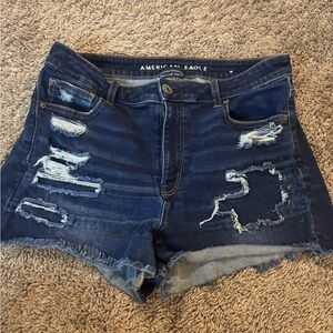 American Eagle Outfitters Women's Ripped Dark Blue Jean Shorts